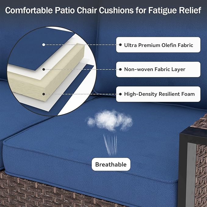 Outdoor Chair Cushions 23" x 24" x 4", Patio Deep Seat Replacement Cushions Set with Zippered Removable Cover, Weather-Resistant Olefin Fabric for Garden Chair Sofa Couch, Set of 4, Blue