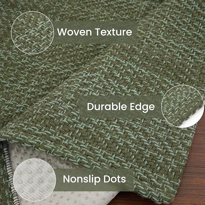IOHOUZE Washable Runner Rug 2x6 Non Slip Runners for Hallways Entryway Runner Indoor, Kitchen Rugs Woven Cotton Floor Carpet for Kitchen Hall Entrance Bedroom, Olive Green/Dusty Green