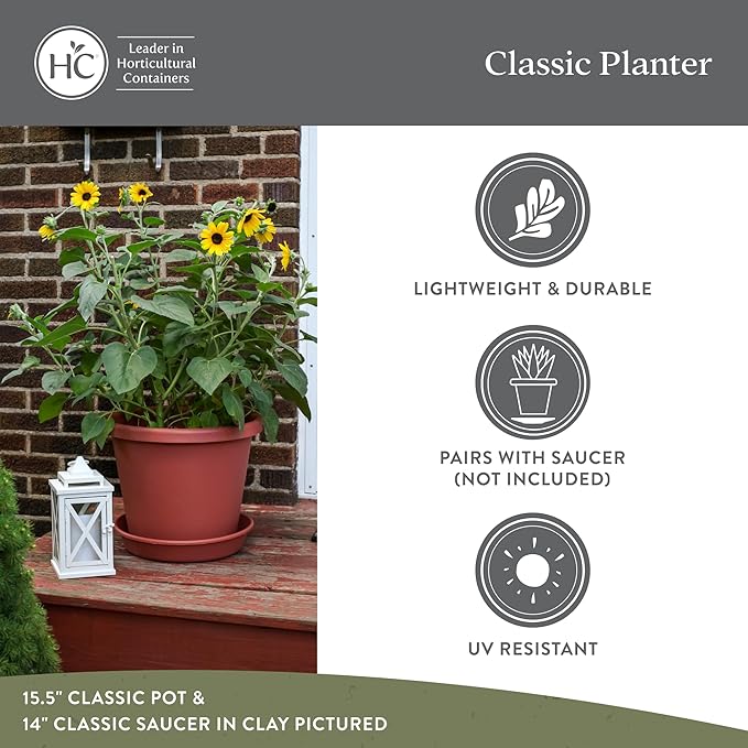 The HC Companies Classic Round Plastic Plant Pot w/Rolled Rim - Lightweight & UV Resistant Flower Pot for Herbs & More - Outdoor & Indoor Plant Pots w/Drainage (11.5 inch Chocolate, Pack of 1)