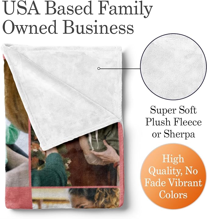 Ships Next Day, Custom Blanket with Picture and Text - Printed in USA, Personalized Photo Blanket with Text (Sherpa 60x80)