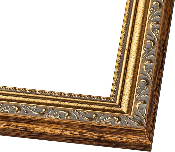 11.5x17 Frame with Mat - Antique Gold 14x19 Frame Wood Made to Display Print or Poster Measuring 11.5 x 17 Inches with Black Photo Mat