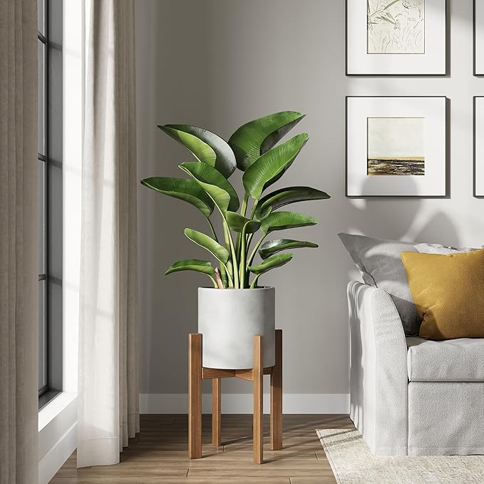 DTY Signature Mount Powell Fiberstone Planter - 12 Inch Medium Gray Cylindrical Mid-Century Modern Home Decor Indoor & Outdoor Plant Pot - Durable Planters for Indoor Plants, Outdoor Spaces