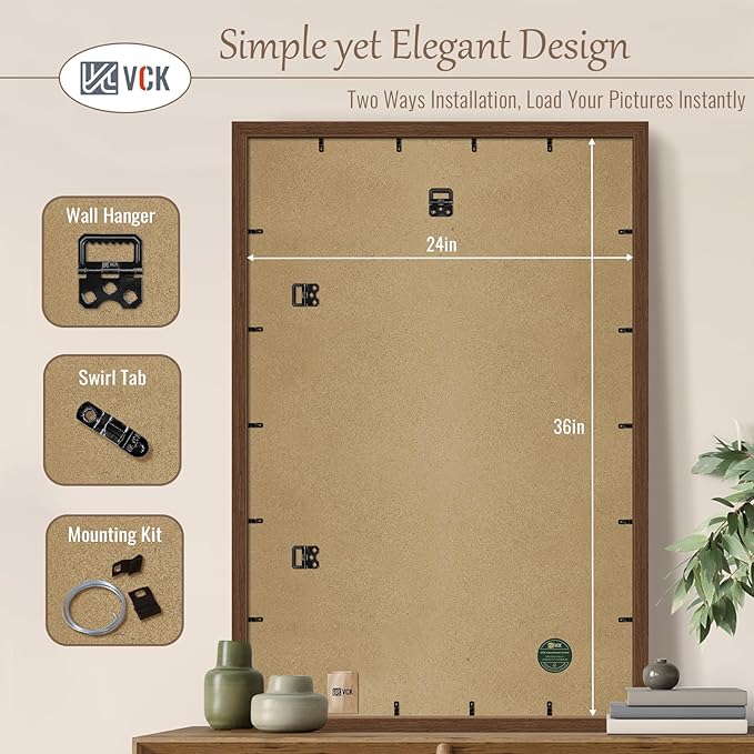 VCK 24x36 Poster Frame 5 Pack, Brown Wood Picture Frame, Exclusive Wood Grain, Wall Hanging