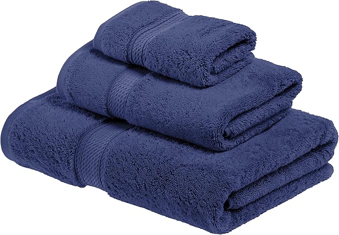 BLUENILEMILLS Premium Towel Collection, Egyptian Cotton Towels for Shower and Bathroom Assorted 3-Piece Towel Set, 30" x 55", 20" x 30", 13" x 13", Navy Blue by Blue Nile Mills