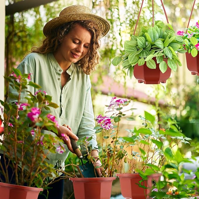 Roshtia 50 Pcs Plastic Hanging Plant Pots with Hooks Flower Pots Baskets Outdoor Hanging Nursery Planter Holder for Home Garden Balcony Porch(Brown,5.1 inch)
