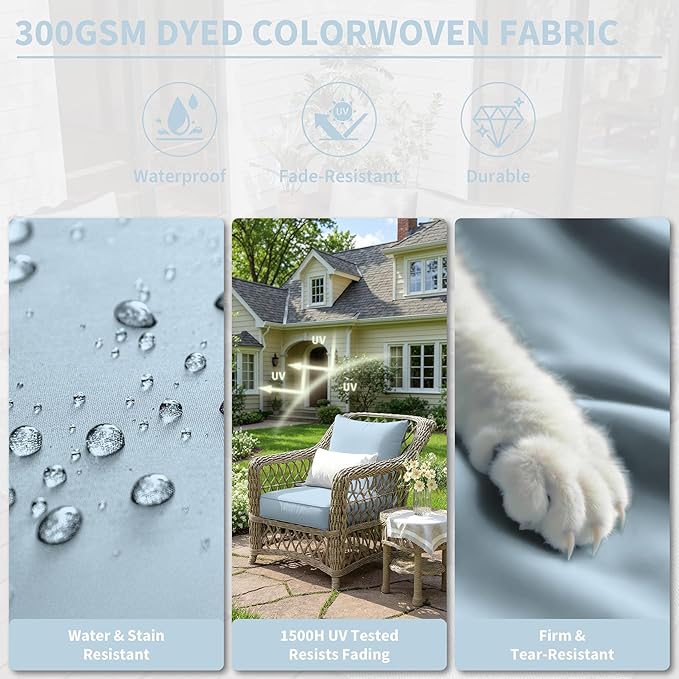 Premium Outdoor Seat Cushion Chair Cushions for Patio Furniture 22 L X 24 W X 4 H Waterproof & Fade Resistant Deep Seat and Backrest Cushion Set with Removable Covers for Chair, Sofa