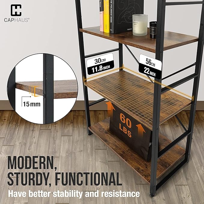 CAPHAUS 3 Tier Small Bookshelf, 24 Inch Width Free Standing Shelf, Bookcase Shelf Storage Organizer, Industrial Book Shelves for Home Office, Living Room, Rustic Oak Vintage Shelves & Metal Frame