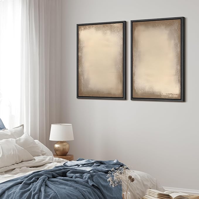 MUDECOR Framed Canvas Print Wall Art Neutral Minimalist Modern Abstract in Beige and Taupe Illustrations Modern Art Decorative Bohemian Colorful for Living Room, Bedroom, Office - 16"x24"x2 Black