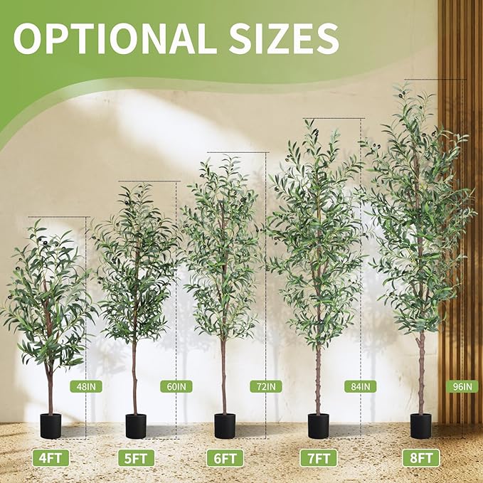 Artificial Olive Tree, 6FT Tall Faux Olive Trees 72in Outdoor Fake Potted Silk Plant with Trunk and Realistic 648 Leaves and 24 Fruits for Modern Office Home Decor Indoor（1pack）