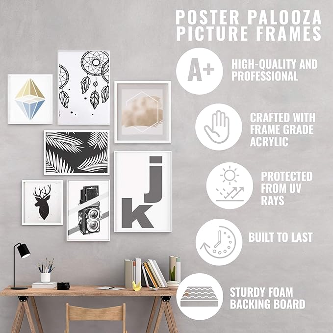 10x10 Frame with Mat - Silver 13x13 Frame Wood Made to Display Print or Poster Measuring 10 x 10 Inches with White Photo Mat