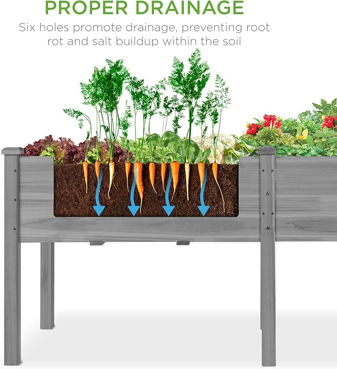 Best Choice Products 72x24x30in Raised Garden Bed, Elevated Wood Planter Box Stand for Backyard, Patio, Balcony w/Divider Panel, 6 Legs, 300lb Capacity - Gray