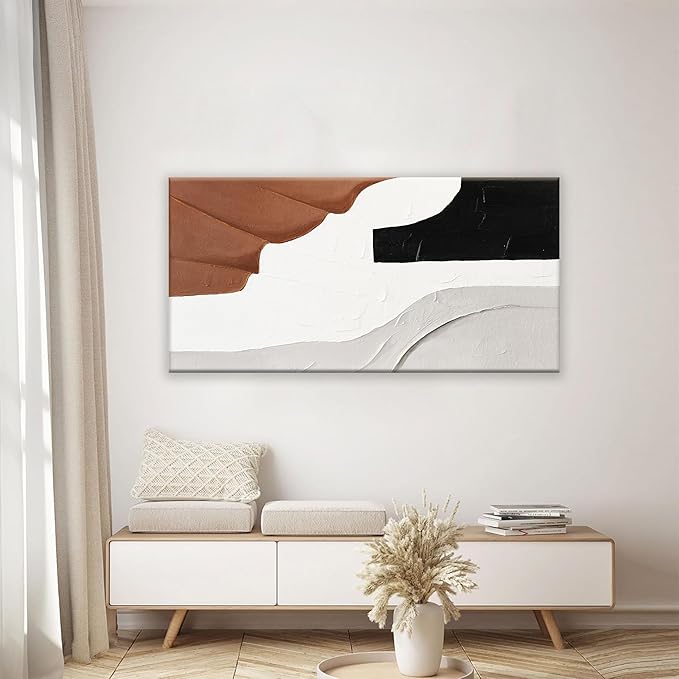 TAIJXAGSG Abstract Wall Art Brown Color Block Art Prints Black And White Geometric Color Block Canvas Art Wall Decor Painting Modern Artwork Decorations For Living Room Bedroom Kitchen 24 x 48 In