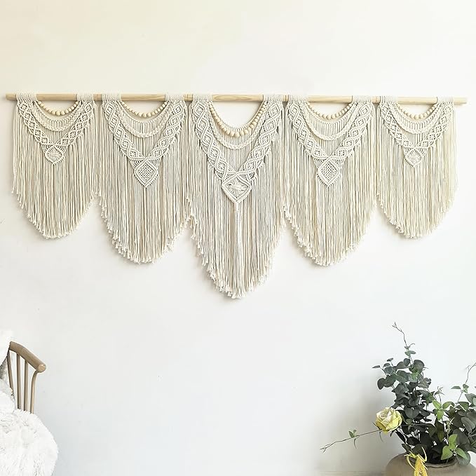 Extral Large macrame wall hanging, 71'' W x 32'' L boho wall art tapestry wall decor for urban entryway,living room,bedroom decor, headboard woven wall art, big fiber art over couch art for Yarn hallway