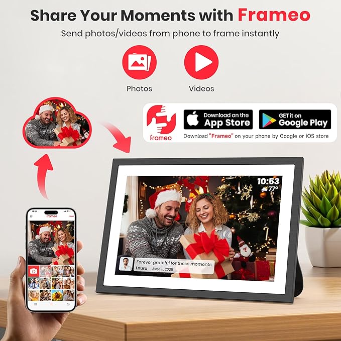 2K 64GB Frameo 10.1 Inch Digital Picture Frame, Smart WiFi Electronic Photo Frames with 1920x1200 FHD IPS Touch Screen Slideshow Tabletop&Wall Mounted, Share Photos/Videos Instantly from Anywhere