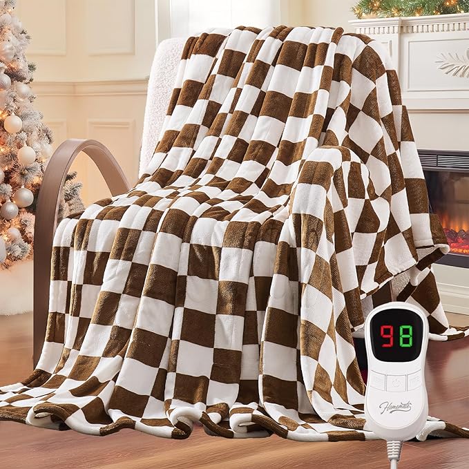 Homemate Electric Blanket Heated Throw - 50“x60“ Ultra Soft Cozy Flannel Heating Blanket with 10 Fast Heat Levels 8 Hours Auto Off Over-Heated Protection ETL Certification Keep Warm in Home Office