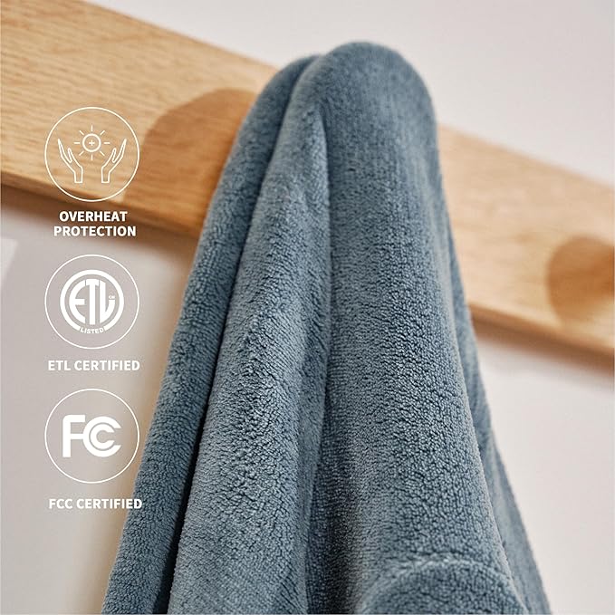 Heated Blanket 50''x60''-Soft and Comfortable Electric Throw,5 Heat Settings and 3H Auto Shut-Off Heating Blanket ETL&FCC Certification Machine Washable (Blue)