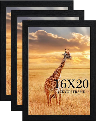 16x20 Picture Frame Set of 3, Wooden Frame Black for 16x20 Inch Poster Photo with Durable Shatter Resistant Plexiglass,Wall Gallery Poster Photo frame 20 by 16 Frame for Wall best gift