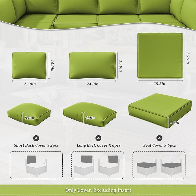 14 Pcs Outdoor Cushion Slipcovers Outdoor Patio Cushion Covers Replacement Waterproof with Zipper for Outdoor Furniture, Patio Sofa Couch 3 Sizes, Covers Only