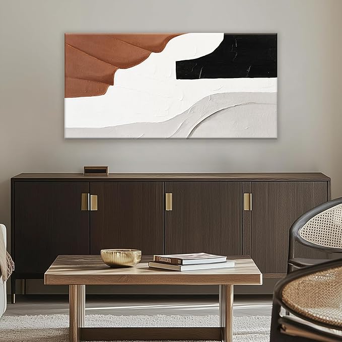 TAIJXAGSG Abstract Wall Art Brown Color Block Art Prints Black And White Geometric Color Block Canvas Art Wall Decor Painting Modern Artwork Decorations For Living Room Bedroom Kitchen 24 x 48 In