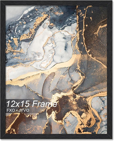 Engineered Wood 12x15 Picture Frame, Black Frame for 12 x 15 Inch Picture Poster Photo, Light Weight 12 by 15 Frame with Wood-grain for Wall - 1 Pack/Black/12 x15