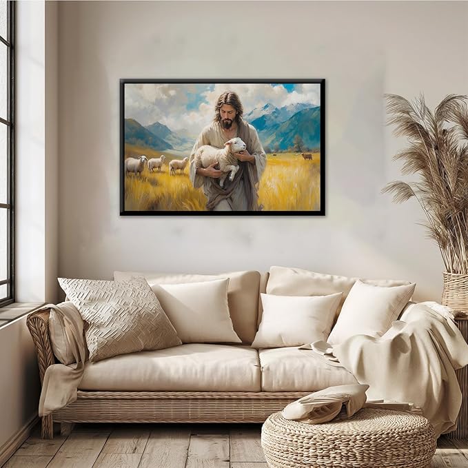 Christian Wall Art Print, Religious Scripture Biblical Decor, Faith-Based Inspirational Landscape with Cross, Digital Printed Canvas Poster for Church, Home Chapel, Prayer Room Decor