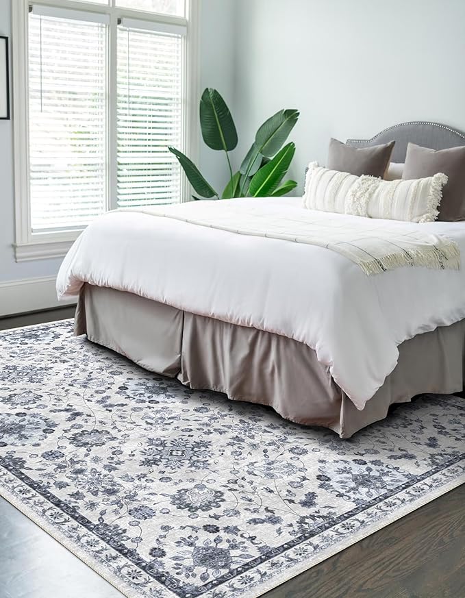 vivorug 9x12 Area Rugs, Stain Resistant Washable Rug for Living Room, Floral Rug Vintage Inspired (Ivory/Blue, 9'x12')