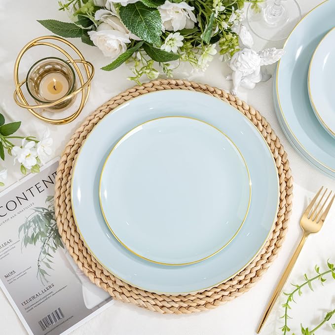 PULOTE 100PCS Sage Green Plastic Plates - Disposable Sage Green Include 50 Dinner / 50 Dessert Plates for Party, Wedding&Easter