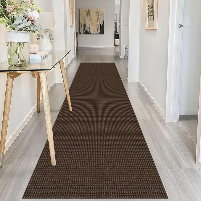 IOHOUZE Washable Runner Rug 2.6x10 Non Slip Rubber Backed Long Hallway Runner Entryway Runner Indoor, Kitchen Rugs Woven Cotton Floor Carpet for Hall Entrance, Brown