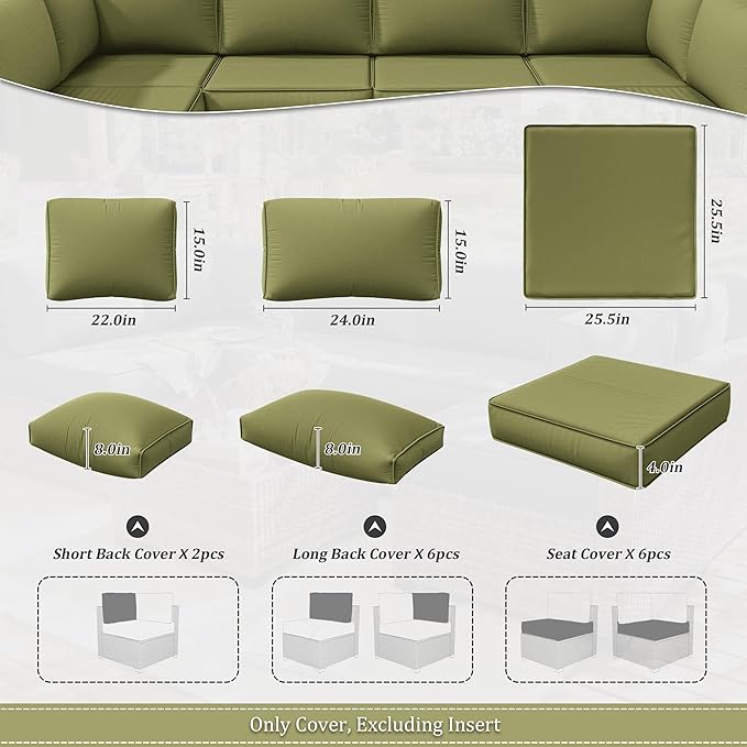 14 Pcs Outdoor Cushion Slipcovers Outdoor Patio Cushion Covers Replacement Waterproof with Zipper for Outdoor Furniture, Patio Sofa Couch 3 Sizes, Covers Only