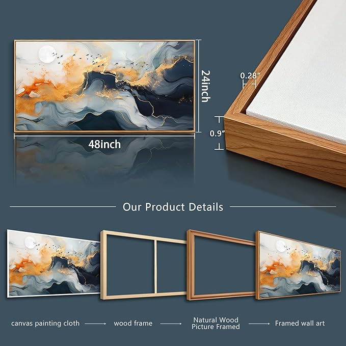 MHARTK66 Canvas Wall Art For Living Room Wood Framed Boho Wall Decor Bedroom Office Large Wall Decorations Minimalist Abstract Ink Wall Painting Framed Prints Pictures Artwork Hotel Room Home Decor