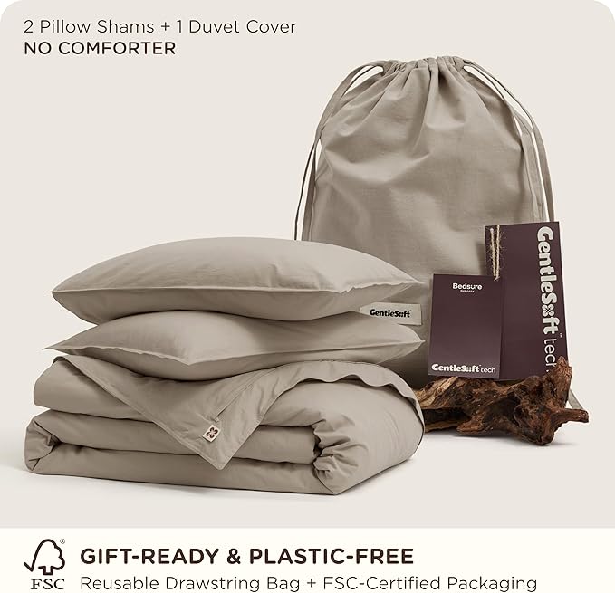 Bedsure Cotton Duvet Cover King - Luxury Slub Weave 100% Cotton Duvet Cover Set with a Linen Like Textured, Easy Change Durable Bedding Set 3 Pieces, Tannish Linen Grey, 104" x 90"