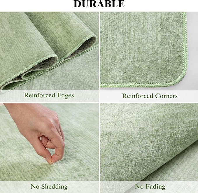 Washable Rug 6x9 Area Rugs for Living Room - Stain Resistant Non-Slip Backing Boho Rug for Bedroom,Durable & Ultra-Thin Vintage Large Area Rug(6x9,Green)
