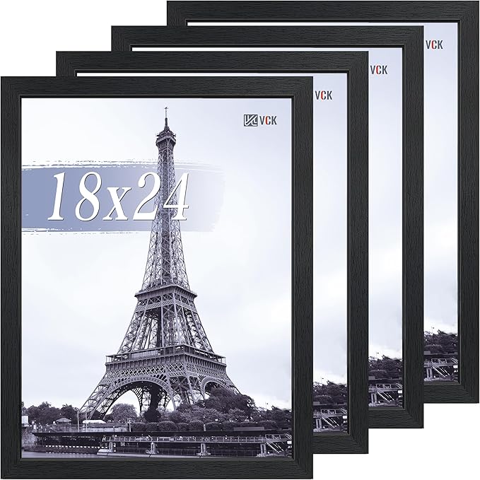 VCK 18x24 Poster Frame Set of 4 - Black, Gallery-Quality Wood Picture Frames, 1.1-Inch Wide Border, Polished Plexiglass, Vertical or Horizontal Wall Display for Photo/Art/Prints, Black
