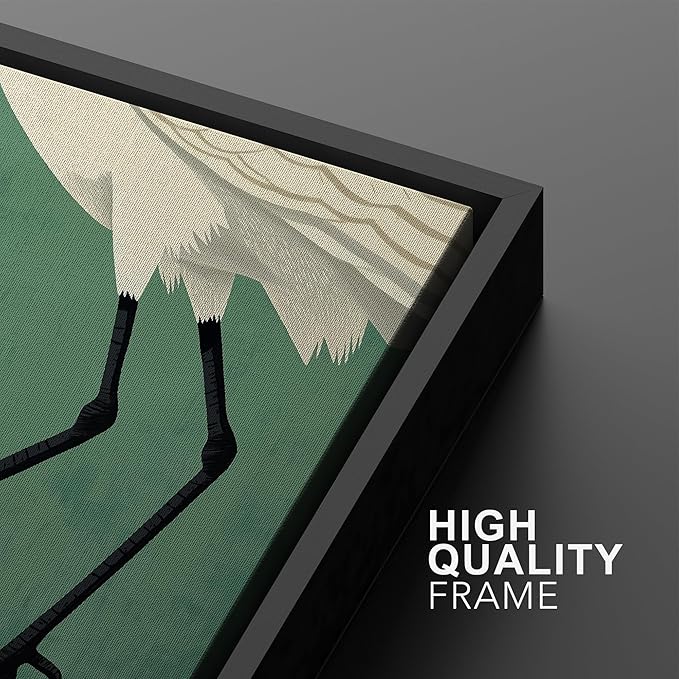 SIGNWIN Framed Canvas Print Wall Art Set Funny Crane Playing Golf Whimsical Bird Illustrations Modern Art Rustic Minimal for Living Room, Bedroom, Office - 24"x36"x2 Black