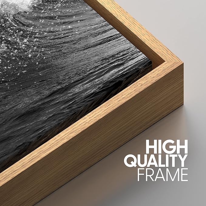 SIGNWIN 3 Piece Framed Canvas Wall Art Black and White Ocean Waves Nature Wilderness Illustrations Abstract Traditional Home Artwork Decoration for Living Room,Bedroom - 24"x36"x3 Natural