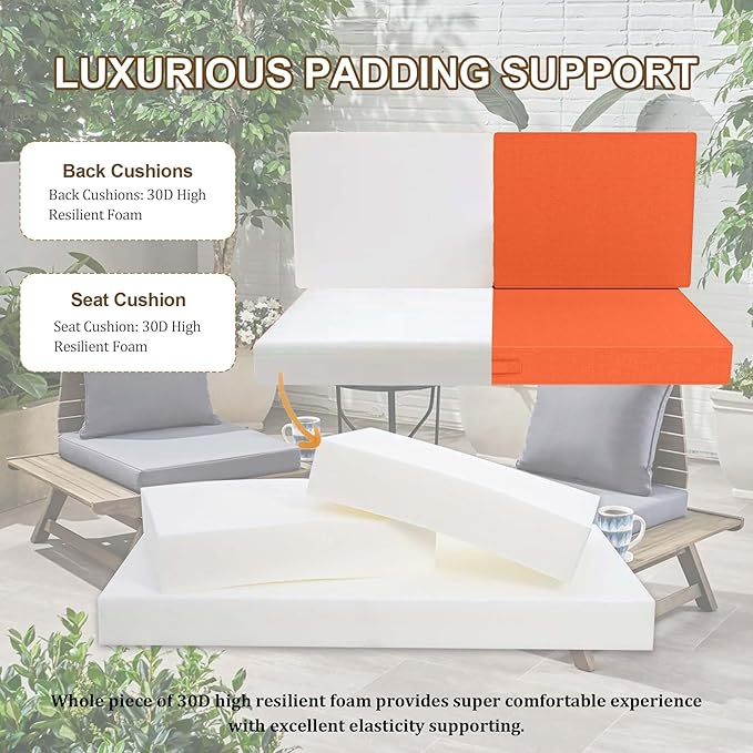 Outdoor Loveseat Cushion Set 46 x 26 Inch, Waterproof & Fade-Resistant Deep Seat Patio Cushions with Removable Cover, Ties & Hidden Zipper, Patio Love Seat Sofa Cushions for Sofa Bench Couch,Orange