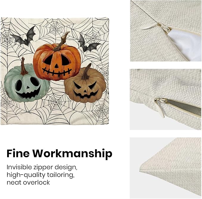Halloween Decor Pillow Covers 18x18 Set of 2 Black Spider Web Orange Pumpkin Bat Throw Pillow Covers Outdoor Decoration Autumn Pumpkin Pillowcase Farmhouse Decorative Cushion Case for Home Sofa