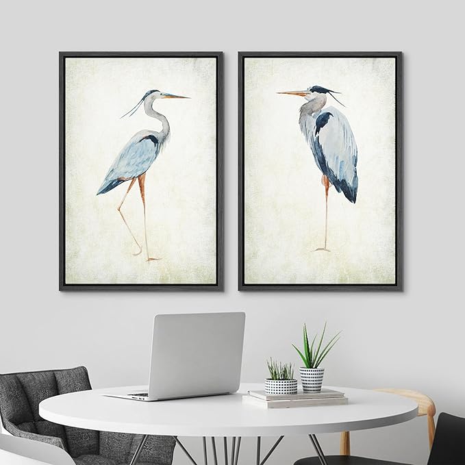 MUDECOR Framed Canvas Print Wall Art Heron Bird Illustrations Modern Art Decorative Bohemian Colorful Chic for Living Room, Bedroom, Office - 24"x36"x2 Black