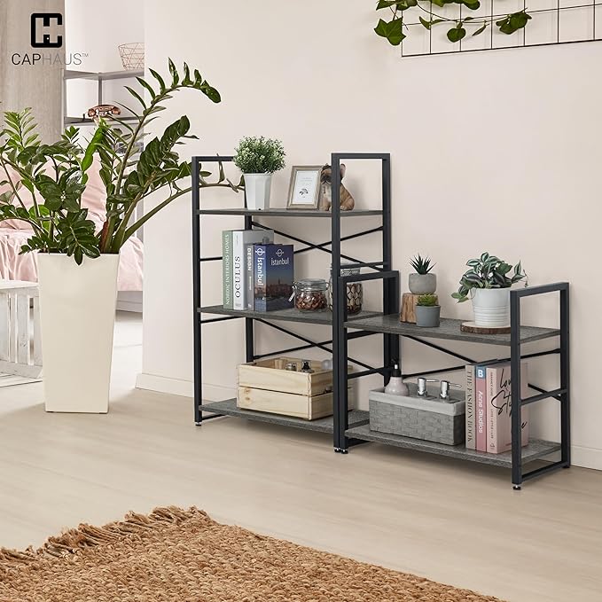 CAPHAUS 3 Tier Small Bookshelf, 24 Inch Width Free Standing Shelf, Bookcase Shelf Storage Organizer, Industrial Book Shelves for Home Office, Living Room, Dark Grey Shelves & Metal Frame