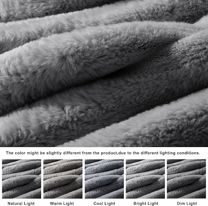 WDCOZY Faux Fur Throw Blanket Striped Super Soft Cozy Fluffy Luxurious Blankets Couch Bed Sofa Chair Home Decor Warm Furry Fall Winter Plush Lightweight Rabbit Fur Bubble Blanket 60" x 80", Darkgrey