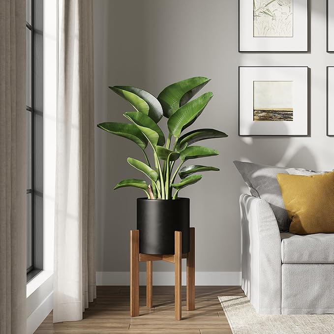 DTY Signature Mount Powell Fiberstone Planter - 12 Inch Medium Black Cylindrical Mid-Century Modern Home Decor Indoor & Outdoor Plant Pot - Durable Planters for Indoor Plants, Outdoor Spaces