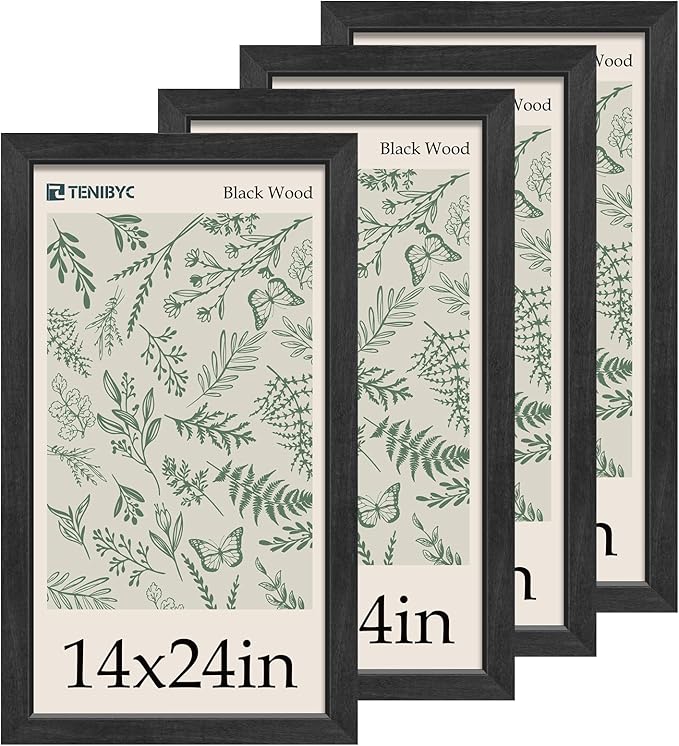 14x24 Poster Frame - 4 Pack, Elegant Black Wood Grain Picture Frame, Suitable for 14 x 24 Inch Picture Poster Photo, Wall Hanging