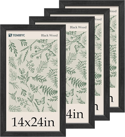 14x24 Poster Frame - 4 Pack, Elegant Black Wood Grain Picture Frame, Suitable for 14 x 24 Inch Picture Poster Photo, Wall Hanging
