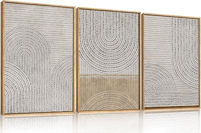 Large Modern Abstract Arch Framed Canvas Wall Art,Neutral Spiral Circles Wall Decor,Boho Beige Geometric Artwork,Mid Century Minimalist Art Print for Living Room,Bedroom,Office-24 x36 x3