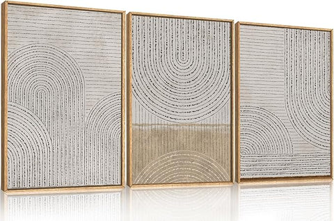 Large Modern Abstract Arch Framed Canvas Wall Art,Neutral Spiral Circles Wall Decor,Boho Beige Geometric Artwork,Mid Century Minimalist Art Print for Living Room,Bedroom,Office-24 x36 x3
