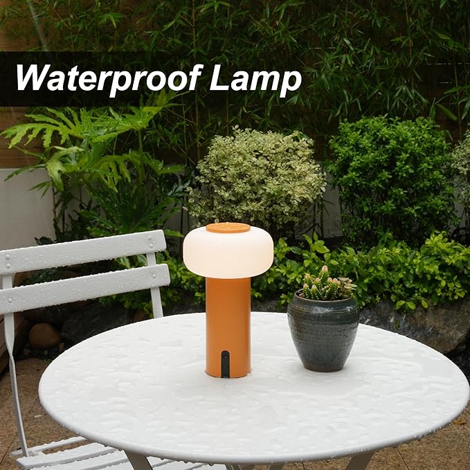 Shower Lamp Waterproof, Outdoor Cordless Table Lamp Rechargeable, Portable Battery Operated Light, Touch Dimmable Night Light for Bedroom/Patio/Dinning/Camping (Orange)
