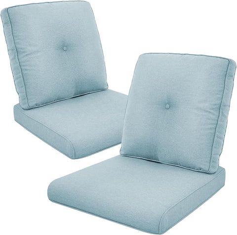 Patio Cushions for Outdoor Furniture - 22×24 Inches High Back and Deep Seating Outdoor Cushion for Patio Chairs Sofa Couch Loveseat Water Resistant(Sky Blue/2 Set/Button)