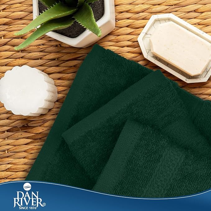 Dan River 100% Ring Spun Cotton 3-Piece Towel Set, Hunter Green, Bath Towel, Hand Towel and Washcloths, 550 GSM - Soft, Absorbent Quick Dry Cotton Towels for Bathroom, Spa, and Gym