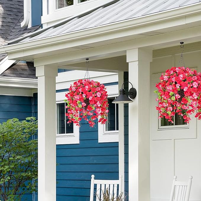 Ivydale Artificial Faux Hanging Flowers Plant Baskets for Outdoors Decoration, Fake Hibiscus UV Resistance Realistic Silk Flower for Outside Home Patio Porch Balcony Garden Wedding, Mix