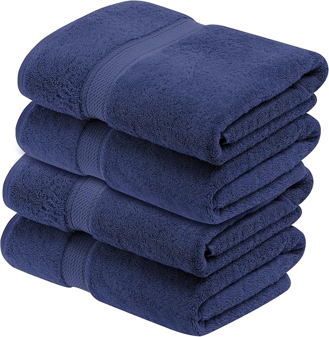 BNM Egyptian Cotton Heavyweight Towels, Ideal For Bathroom, Shower, Spa, 800 GSM Bath Towels, Highly-Absorbent, Luxury Bathroom Essentials, Ultra-Soft Plush Home Basics, Bath Towel Set of 4, Navy Blue